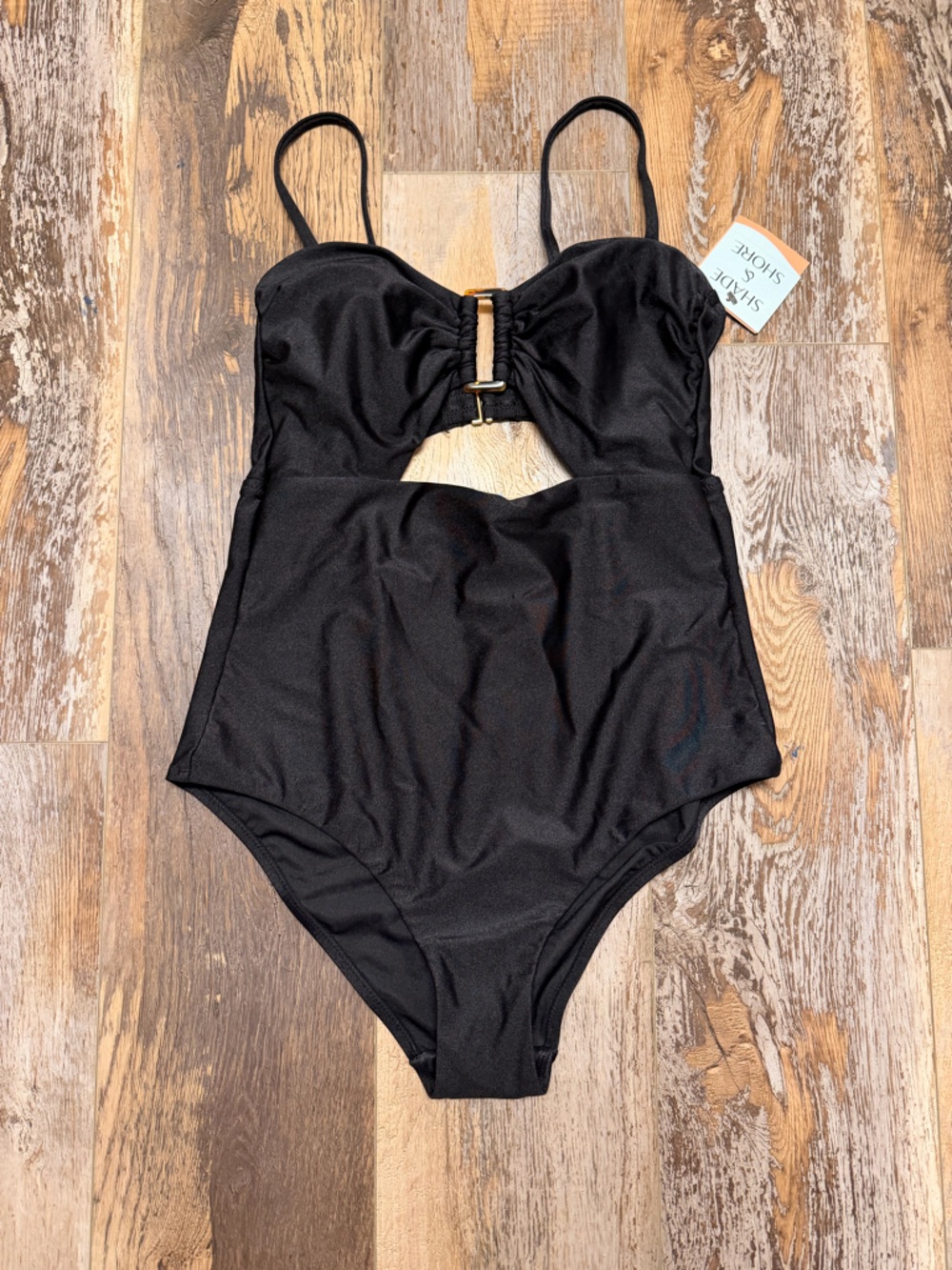 Shade & Shore Black Cutout One-Piece Swimsuit with Ring Accent Size Medium NWT
